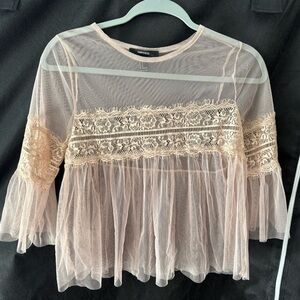 Forever 21 Sheer Lace Blouse - Cream